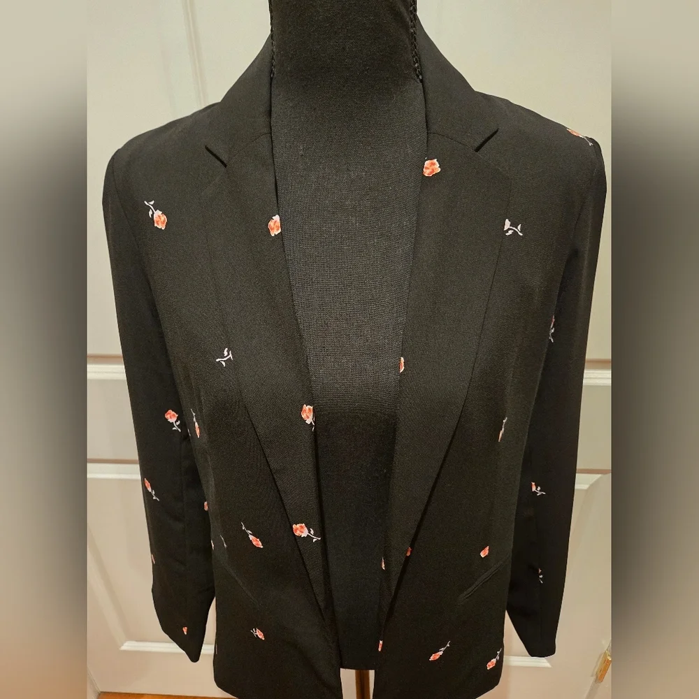 LC LAUREN CONRAD Blazer Black w/ embroidered Rose Detail 🌹 sz XS - Picture 6 of 9